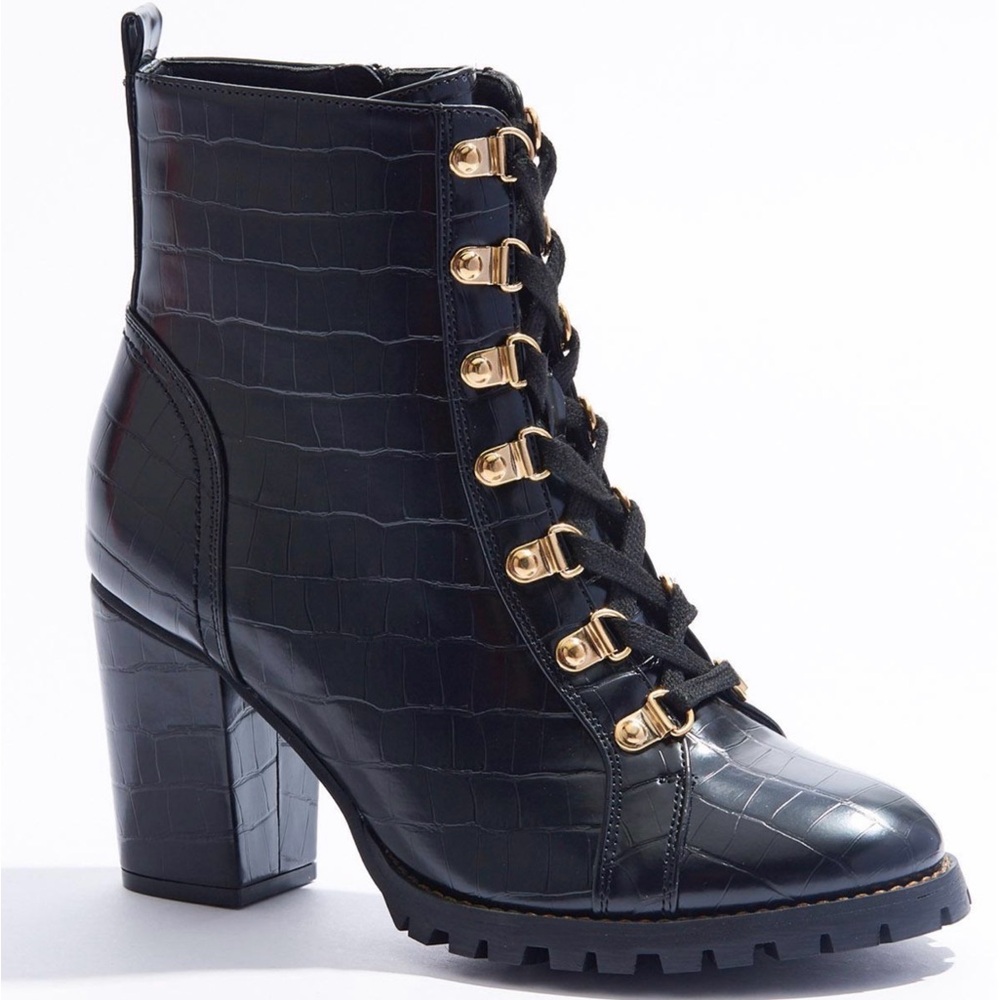 Cato Black Crocodile Hiker Boots - NIB